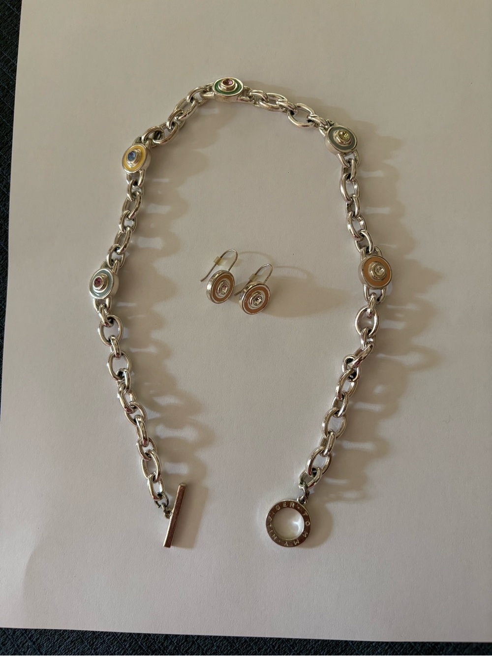 Tommy Hilfiger Silver Chain Necklace and Earrings Set with Multicolor Accents